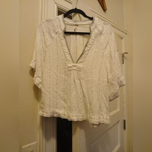 Free People Blouse Top V Neck Kimono Sleeves Sequin White Size XS Knit